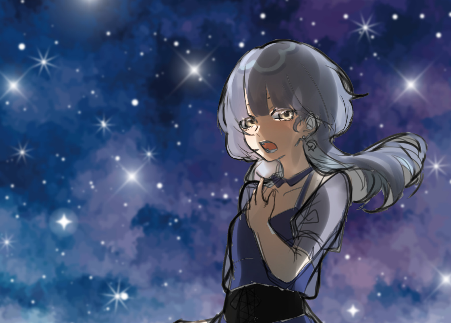星空の下で歌う藍漂れいねのイラスト